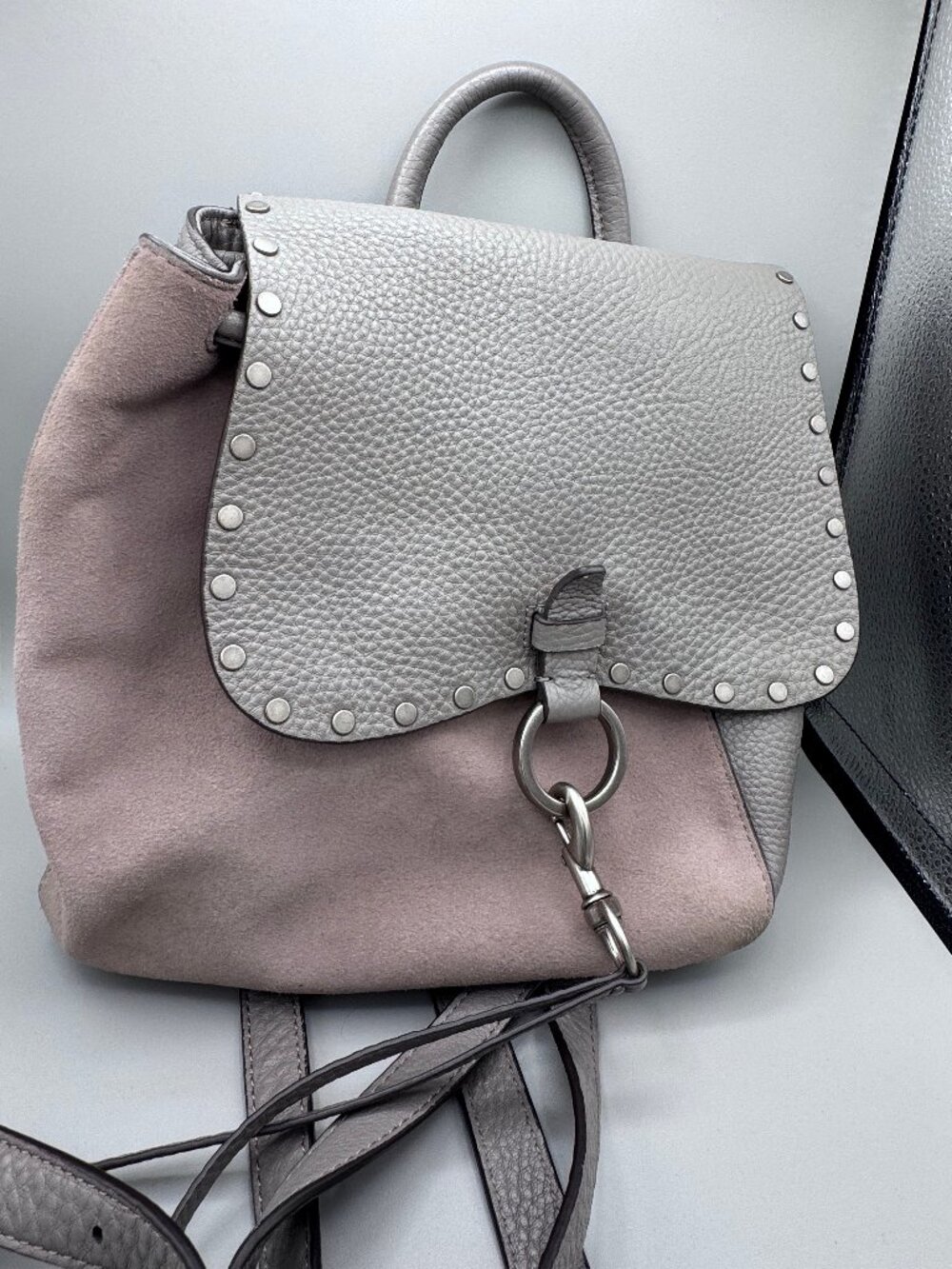 Rebecca Minkoff Gray Pebbled Leather Studded Ring Accent Women's Backpack